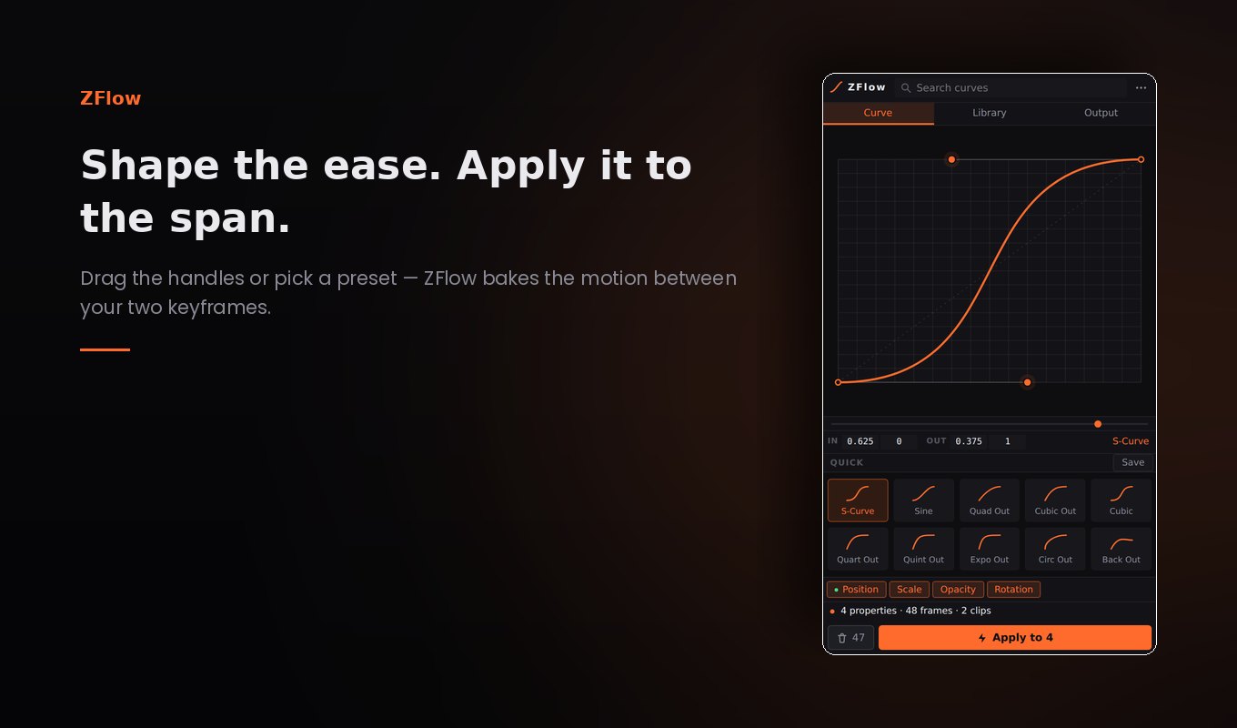 The ZFlow panel in Premiere Pro, showing the curve editor and preset tiles